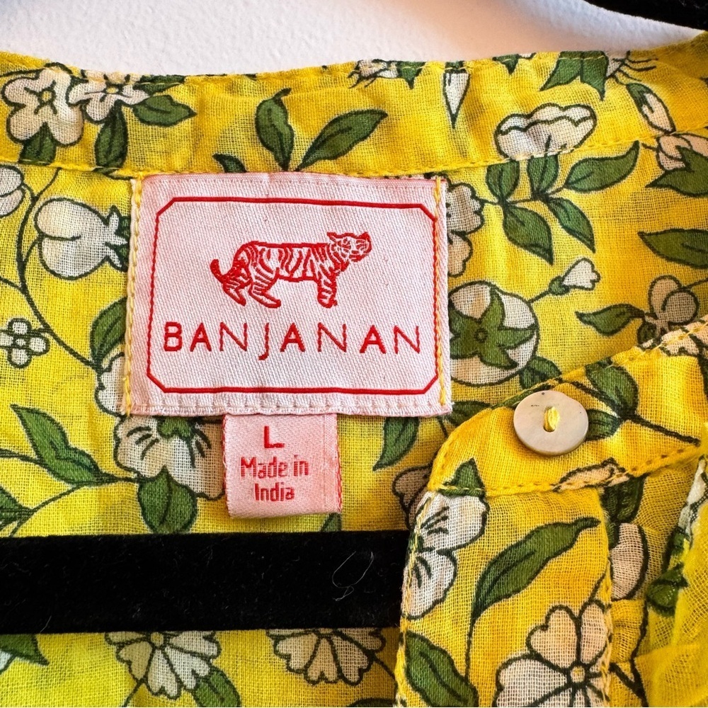 Banjanan Yellow Floral Print Crew Neck Ruffle Blouse Large - Picture 4 of 5